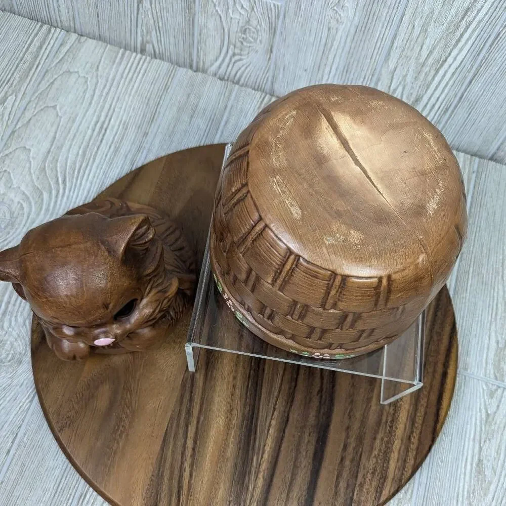 Vintage Twin Winton California Pottery Brown Cat Kitten In Basket Cookie Jar